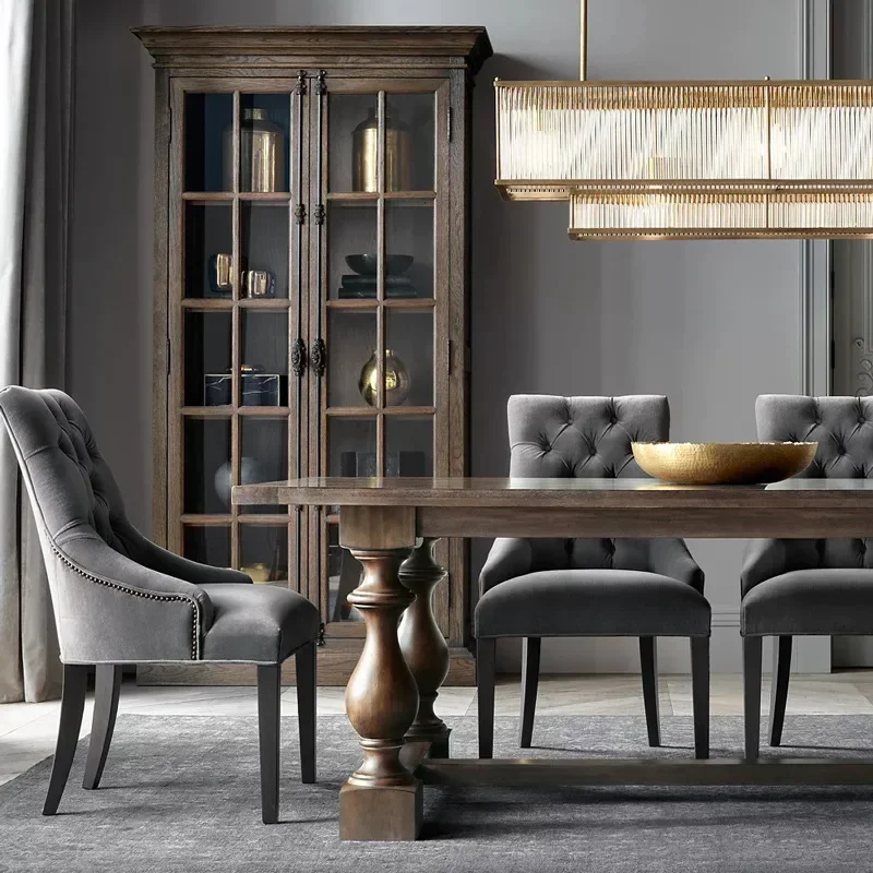 American solid wood bookcase French retro heaven and earth lock locker villa simple glass door bookcase
