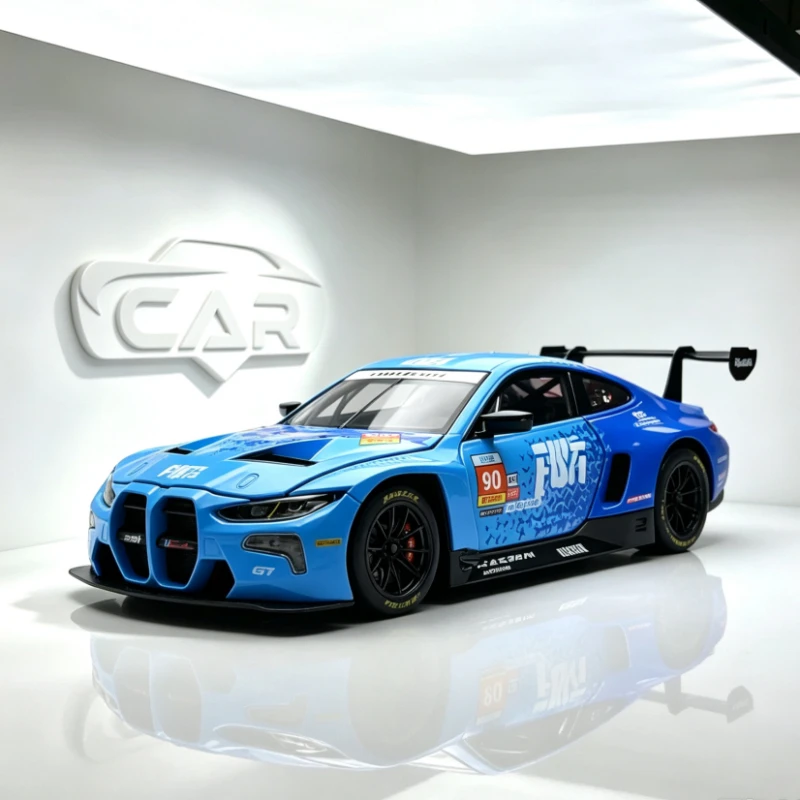 1:24 M4‑GT3 Livery Diecast Alloy Car Model Pull Back Sound Light Racing Theme Game Room Decoration Boys Toy Collection Ornament