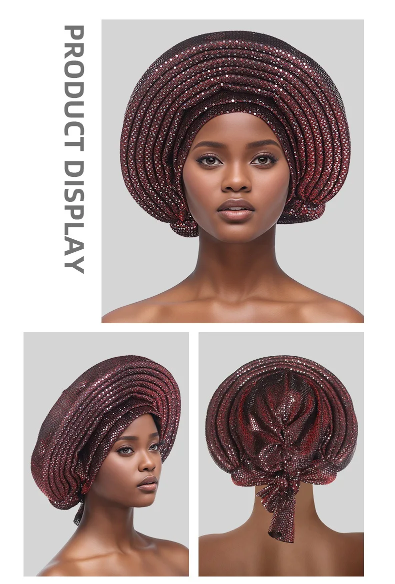 

African Auto Gele Women's Turban Cap Nigeria Headtie Wedding Party Head Ties Female Head Wraps Already Made to wear Headpiece