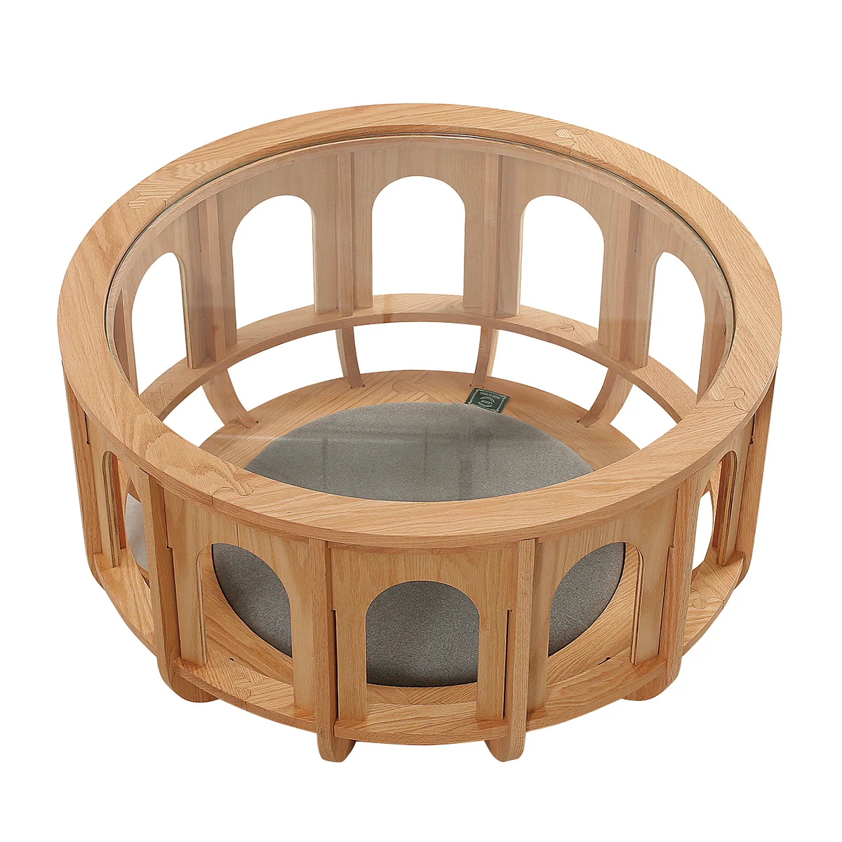 

Living room creative solid wood round glass coffee table modern simple tea household cat pet side round