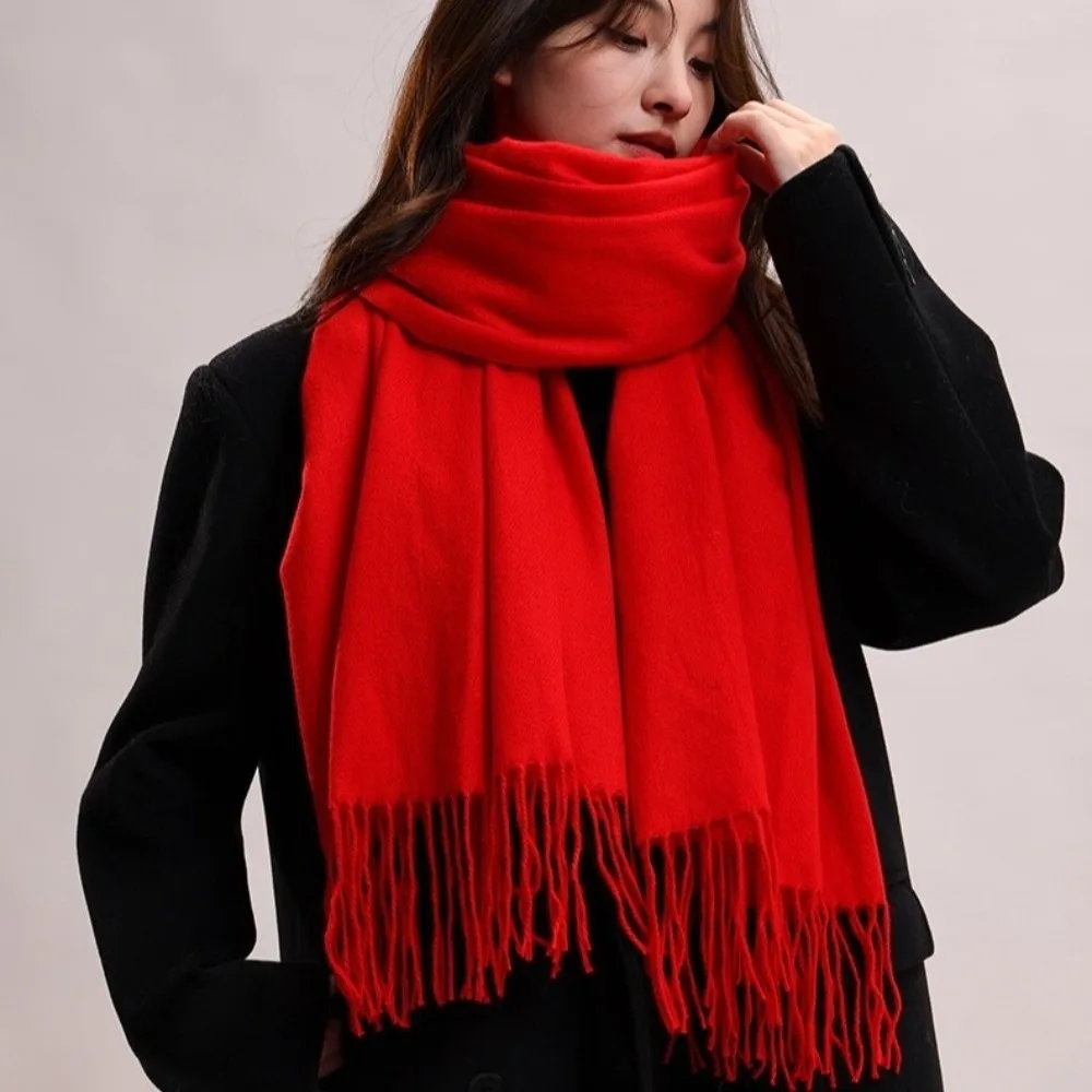 Sciarpa in cashmere imitazione nappa semplice Scialle da donna antivento addensato Sciarpa lunga in lana tinta unita calda per ragazze