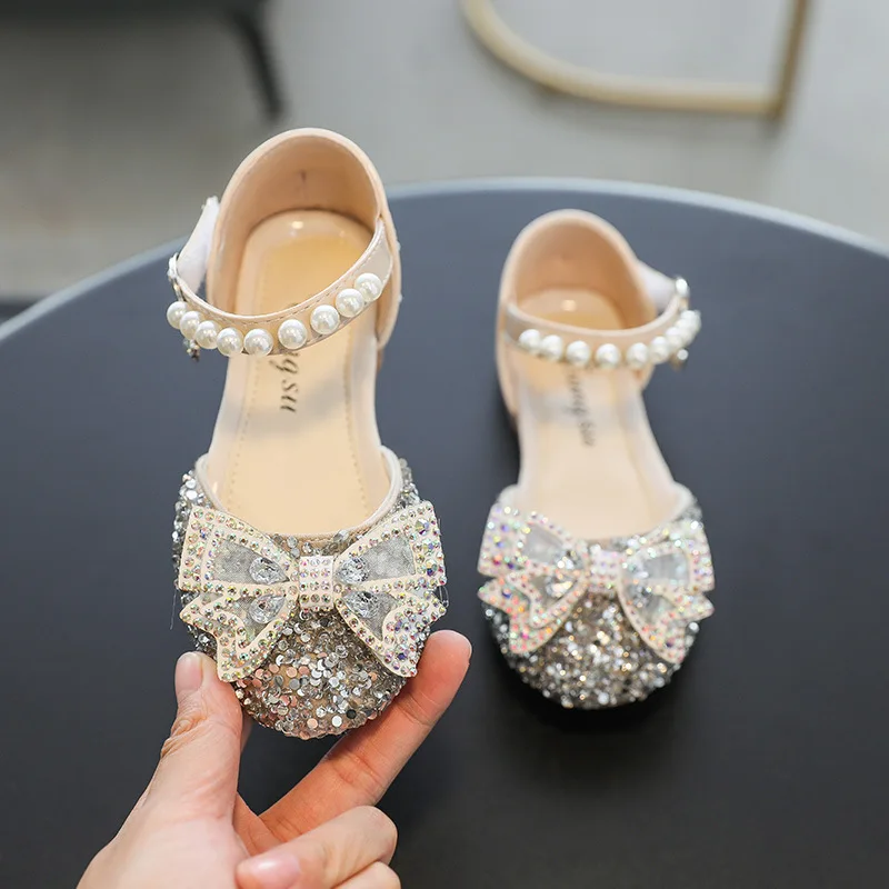 

2026 new girls single shoes fashion soft flats bag head sandals dance shoes princess shoes crystal girls sandals kids shoes