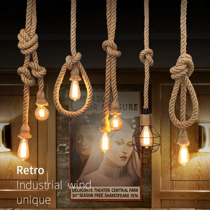 Retro Rope Pendant Lights Retro Industrial Hanging Lights Attic Living Room Dining Room Grenade Rope Chandelier