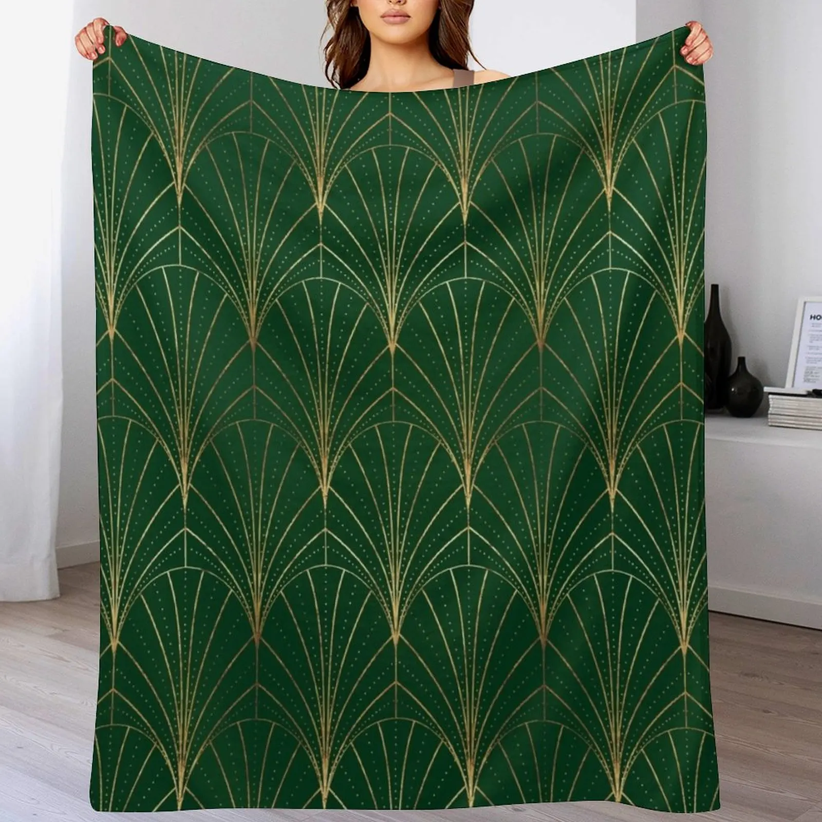 

Art Deco Waterfalls // Emerald Green Throw Blanket Fashion Sofas Soft Plush Plaid Blankets