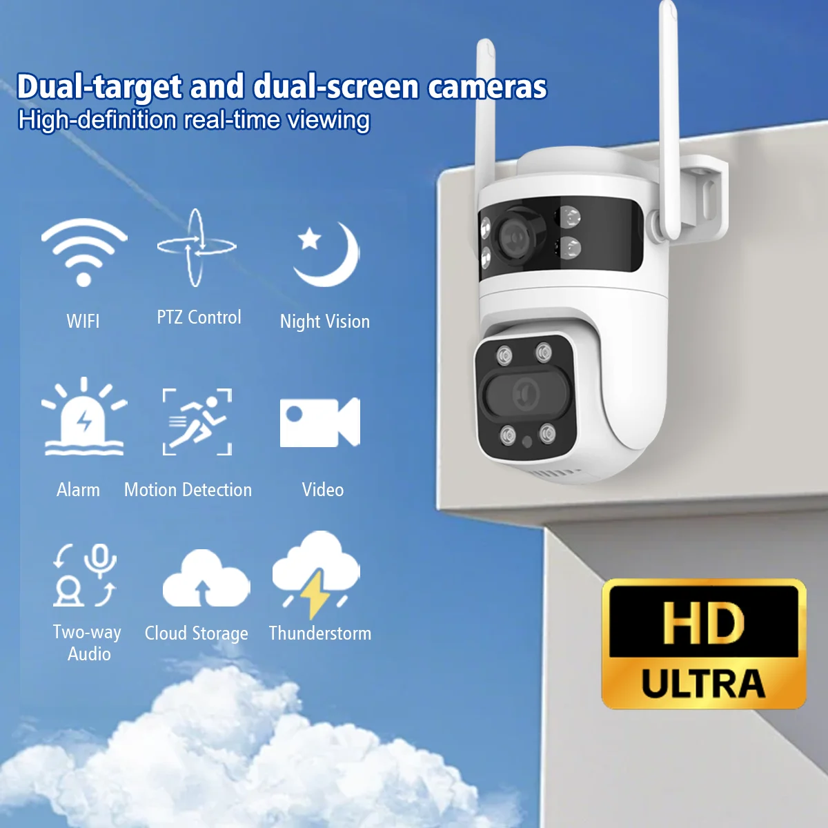

8MP Wireless Network Security Camera, Dual Lens Outdoor Camera, 4K Full Color Night Vision, Human Detection, Automatic Tracking