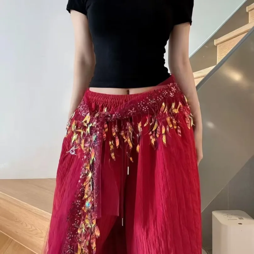 Fashion Jeans Decor Jazz Dance Hip Scarf Y2K Shirt Extender Tassels Belt Triangular Scarf Hip-hop Sequin Waistband Streetwear
