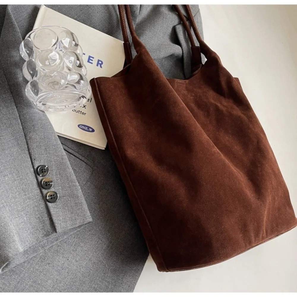 Elegant Retro Underarm Bag Faux Suede Large Capacity Satchel Bag including 1 Small Handbag Solid Color Tote Purse for Women image 4