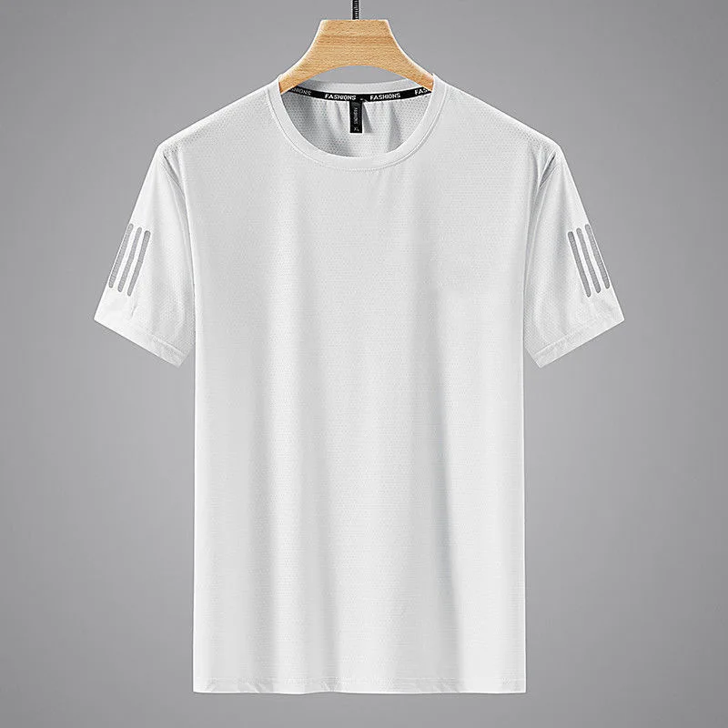 

Summer Ice Silk T-shirt Men Round Neck Quick-drying Clothes Chinese Printed Short-sleeve Breathable Large-size Top Sporty Loose