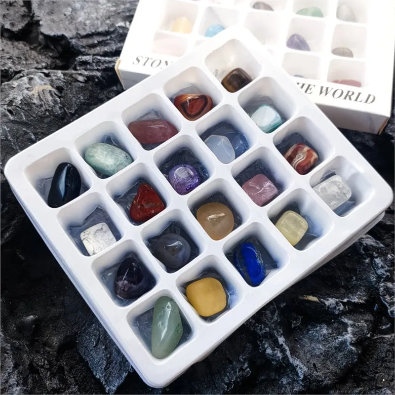 1 Box Gift Raw 20 PCS Gemstones Collectible Sample Home Student Decoration Ore Mineral Specimen Quartz Crystal Polished Stone