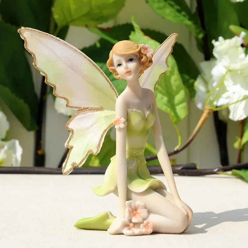 

Green flower fairy girl angel home decoration creative gift resin ornaments figurad decorativas