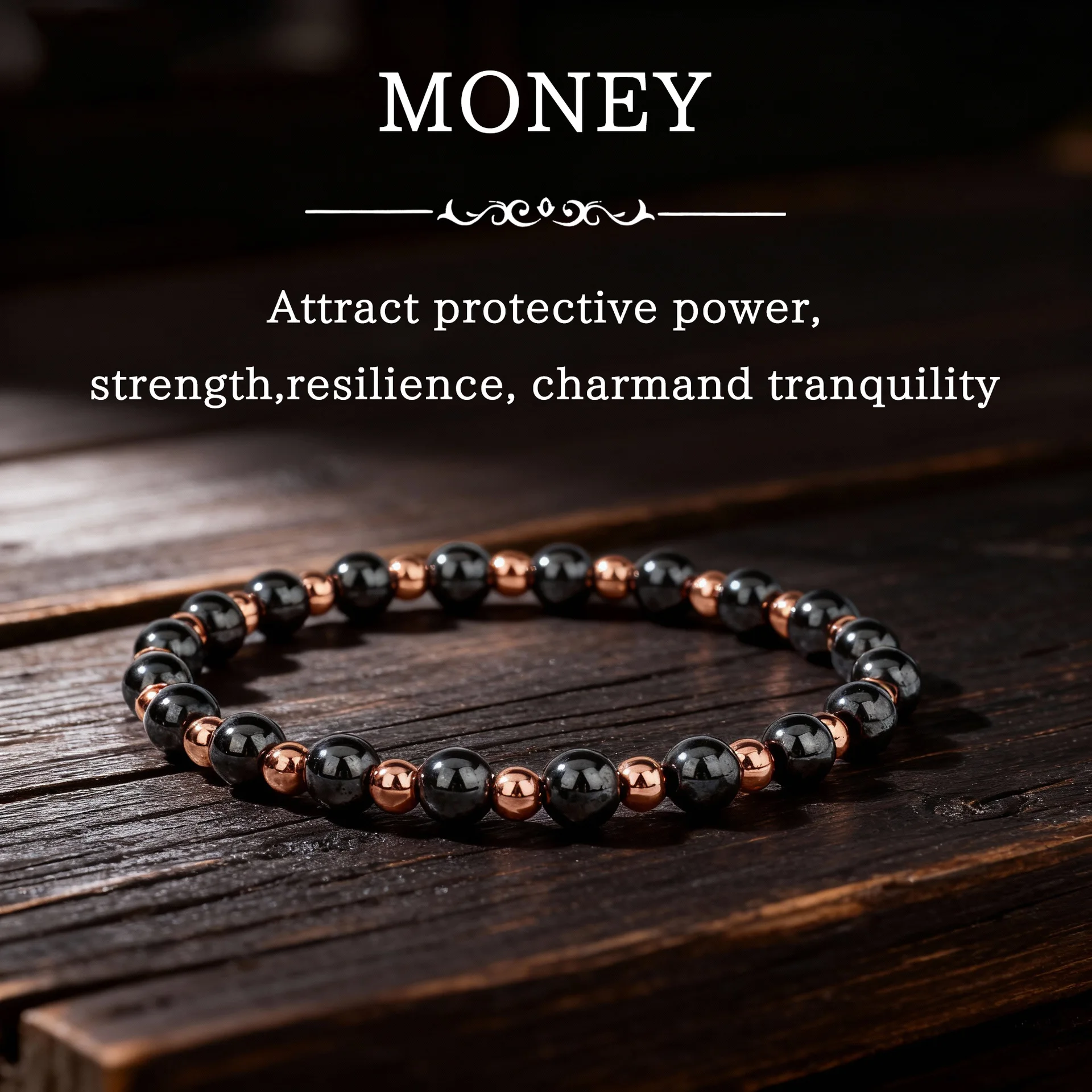 6MM Black Tourmaline & Copper Beaded Bracelet Healing, Protection, Grounding Stone Black Onyx Hematite Bracelet