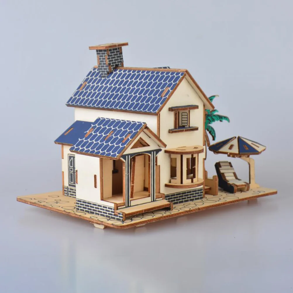 3D Wooden Puzzle Beach House Diy Building Kit For Kids Educational Brain Teaser Game Wooden Puzzles For Children 3D Puzzle