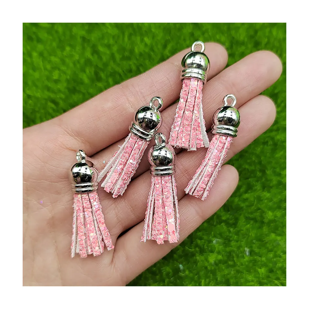 20/50/100pc 38MM Suede Leather Tassels Charm Sliver Top Accessories Necklace Earring Ideas Bracelet Fringe Pendants Diy Jewelry