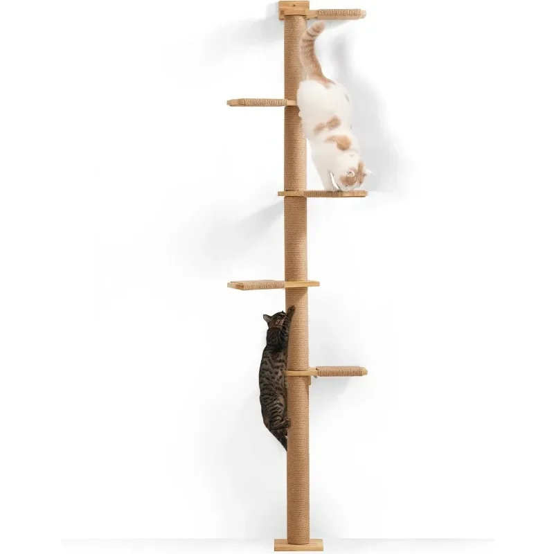 

Tall Cat Tree, 5 Tier Floor to Ceiling Cats Tower, Wall-Mounted Kitten Scratching Post, Wild Simulation Kittens Wall Shelves,
