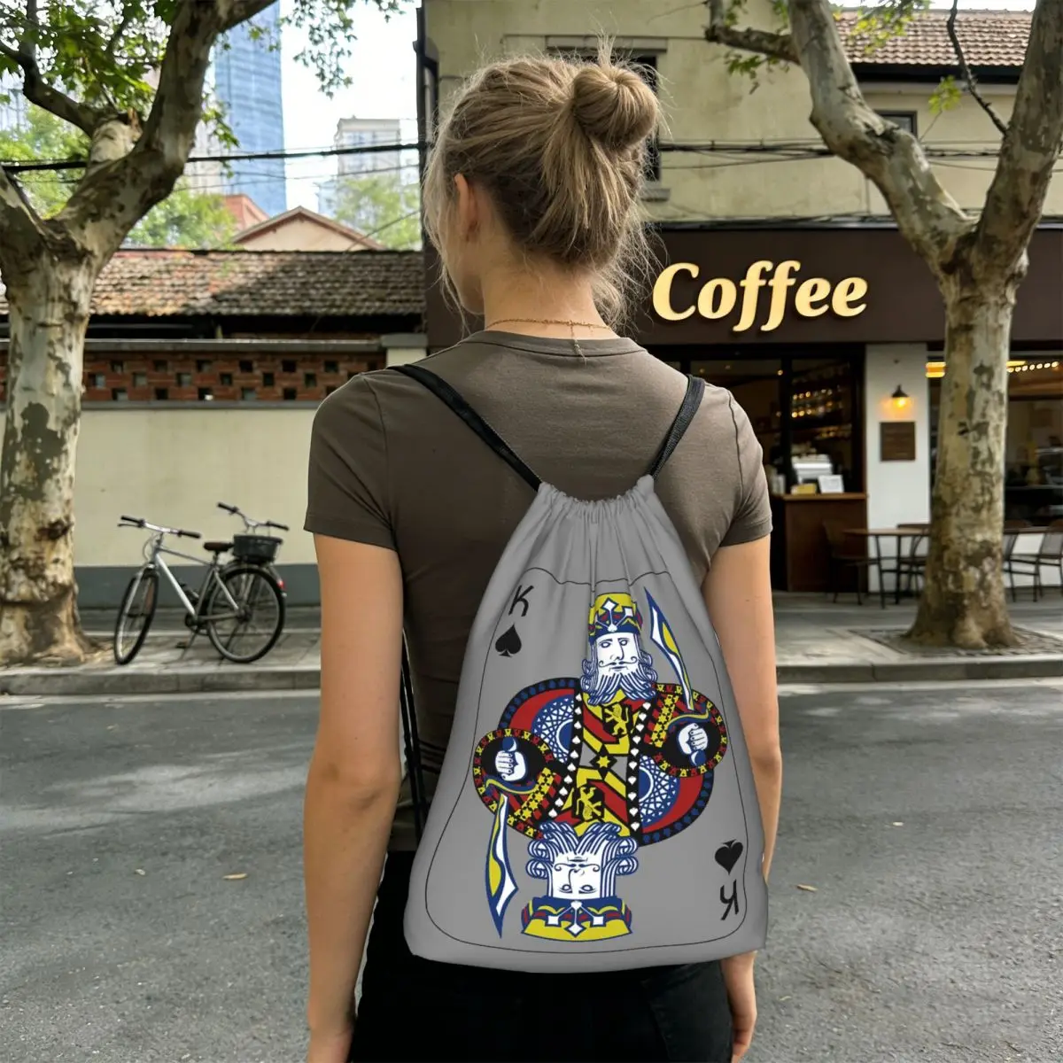 King Of Spades Poker Playing Card Backpacks Casual Drawstring Bags Shoes Bag Book Bags for Man Woman Students