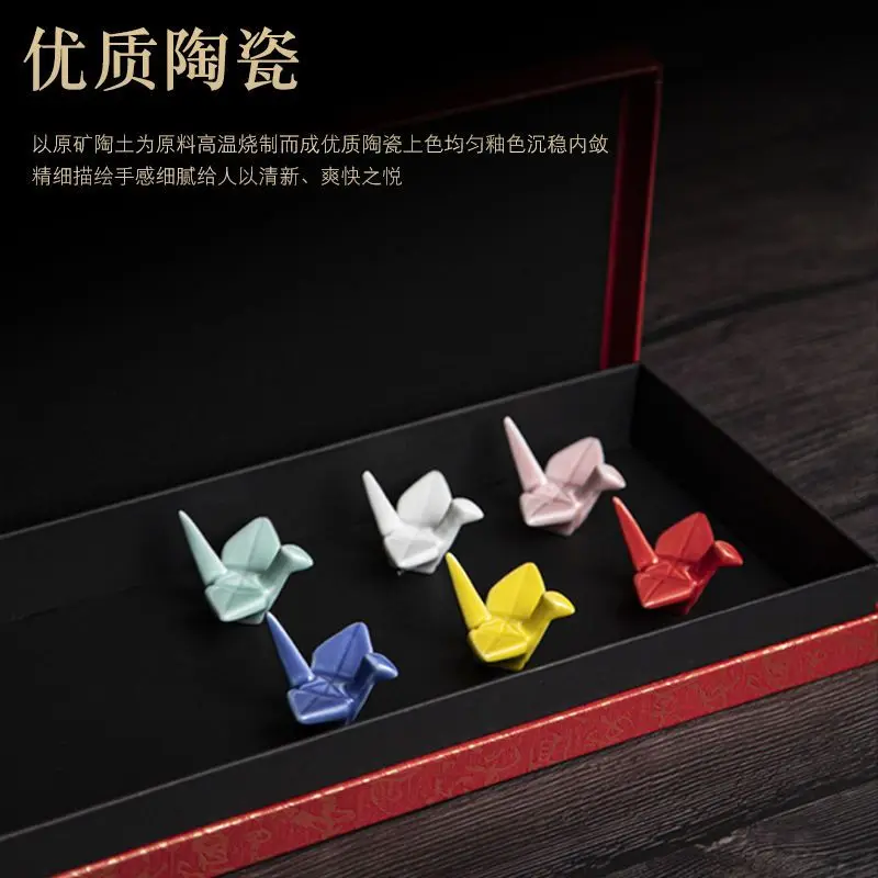 Ceramic pen shelving thousand paper crane quill pen brush holder pen hanging brush holder calligraphy paperweight