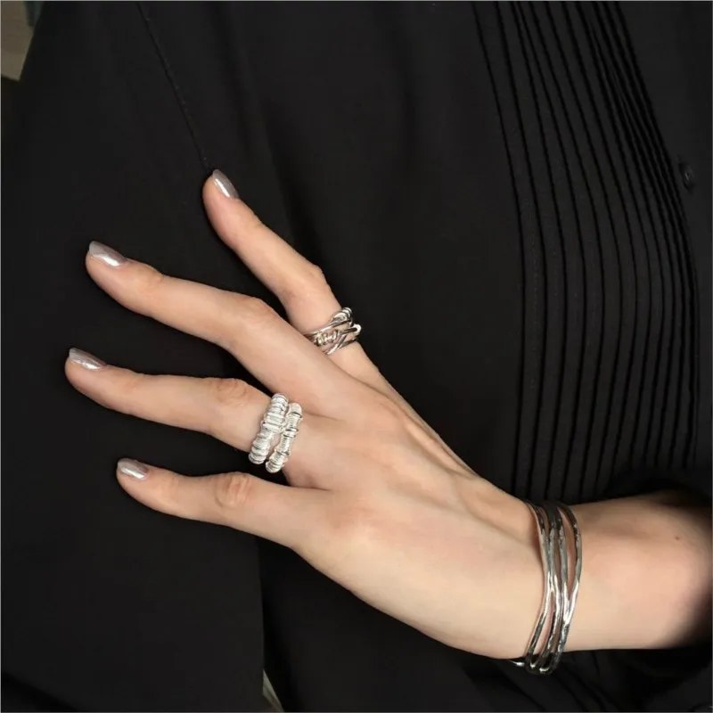 VENTFILLE 925 فضة الزركون خاتم للنساء الملتوية الملمس غير النظامية تصميم تنوعا قابل للتعديل مجوهرات هدية بالجملة