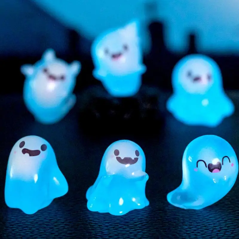 6PCS Cute Mini Halloween Ghost Dolls Night Glow Micros Landscape Ornaments D-IY Desktop Decoration Kawaii Crafts