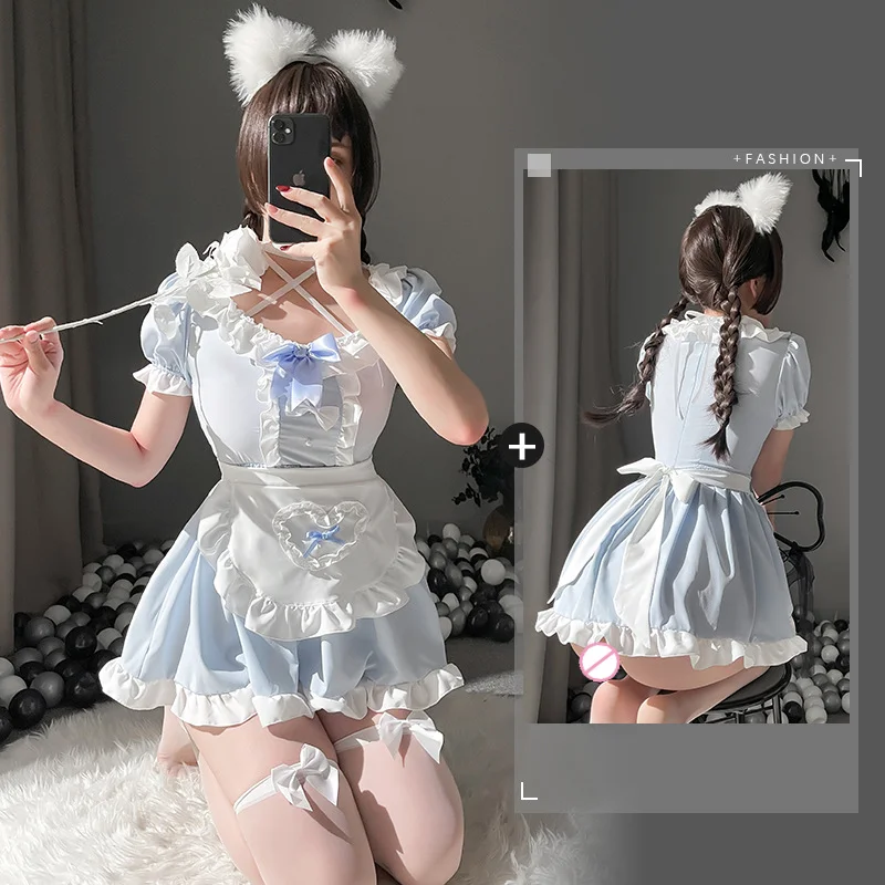 Sexy Maid Cosplay Lingerie Naughty Couple Games Cute Pure Girl Lolita Dress Ruffle Maid Outfit Pajamas Set New Servant Cosplay