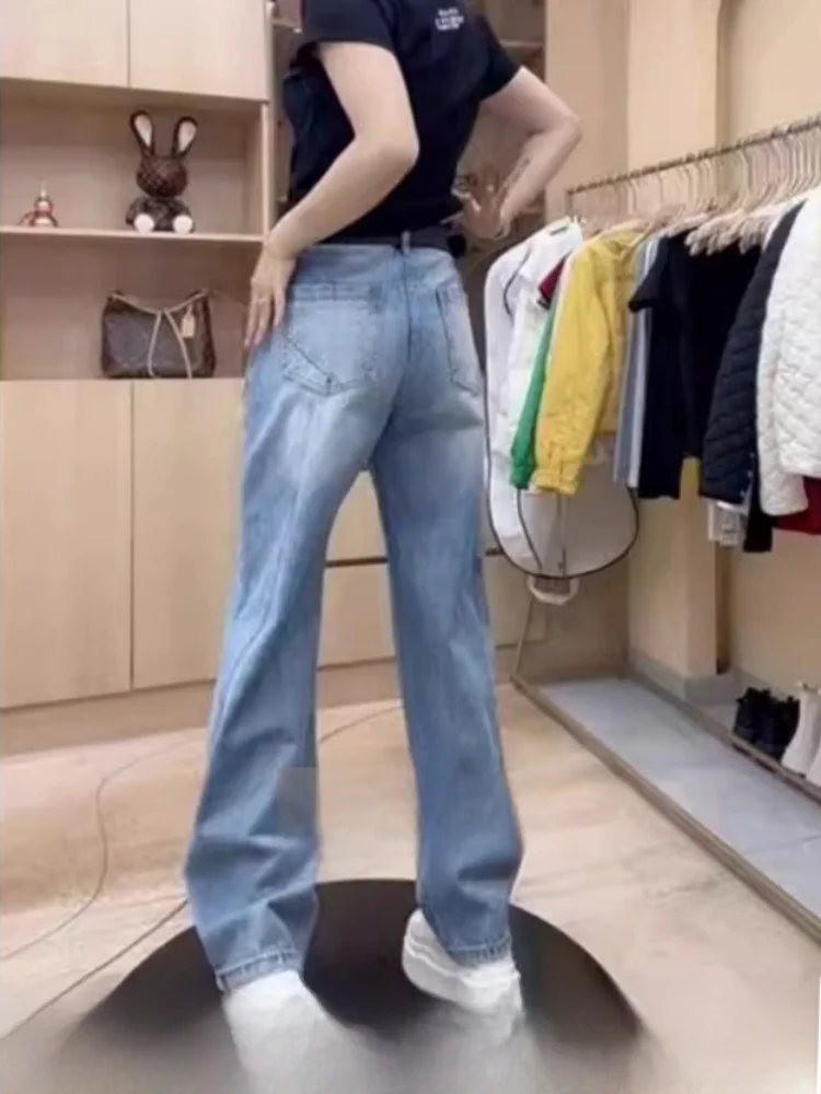 

Широкие джинсы с высокой талией, свободный крой для женщин, повседневные джинсовые брюки, весенне-осенний сезон, однотонные джинсы