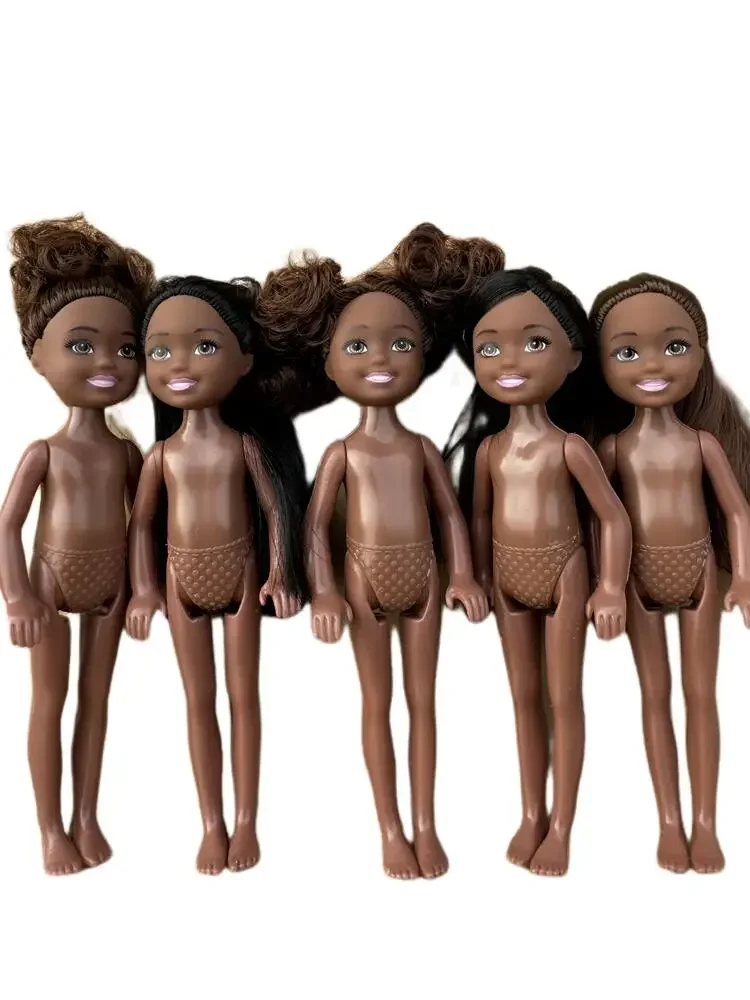 13 cm Mini Kelly 5 pouces petit garçon peau ordinaire foncée corps nu noir mâle poupée Reborn Bjd 1/12 jouets pour filles cheveux noirs blonds