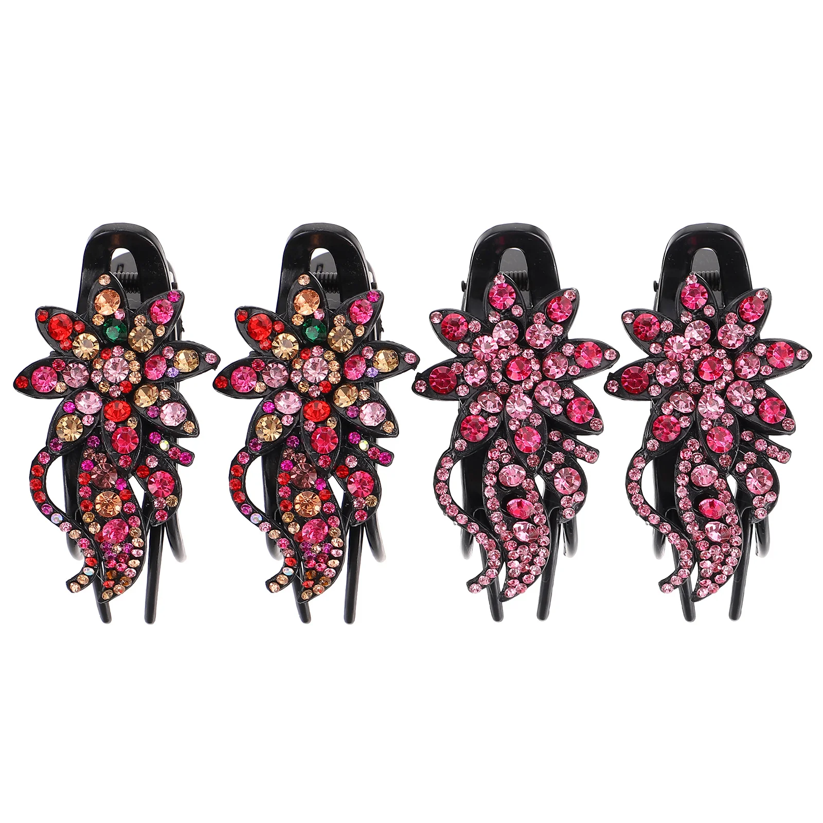 

4pcs Duckbill Claw Clip Rhinestones Flower Design Non-Slip Hair Accessory For Women Ponytail Holder Daily Wear Party Use Hair