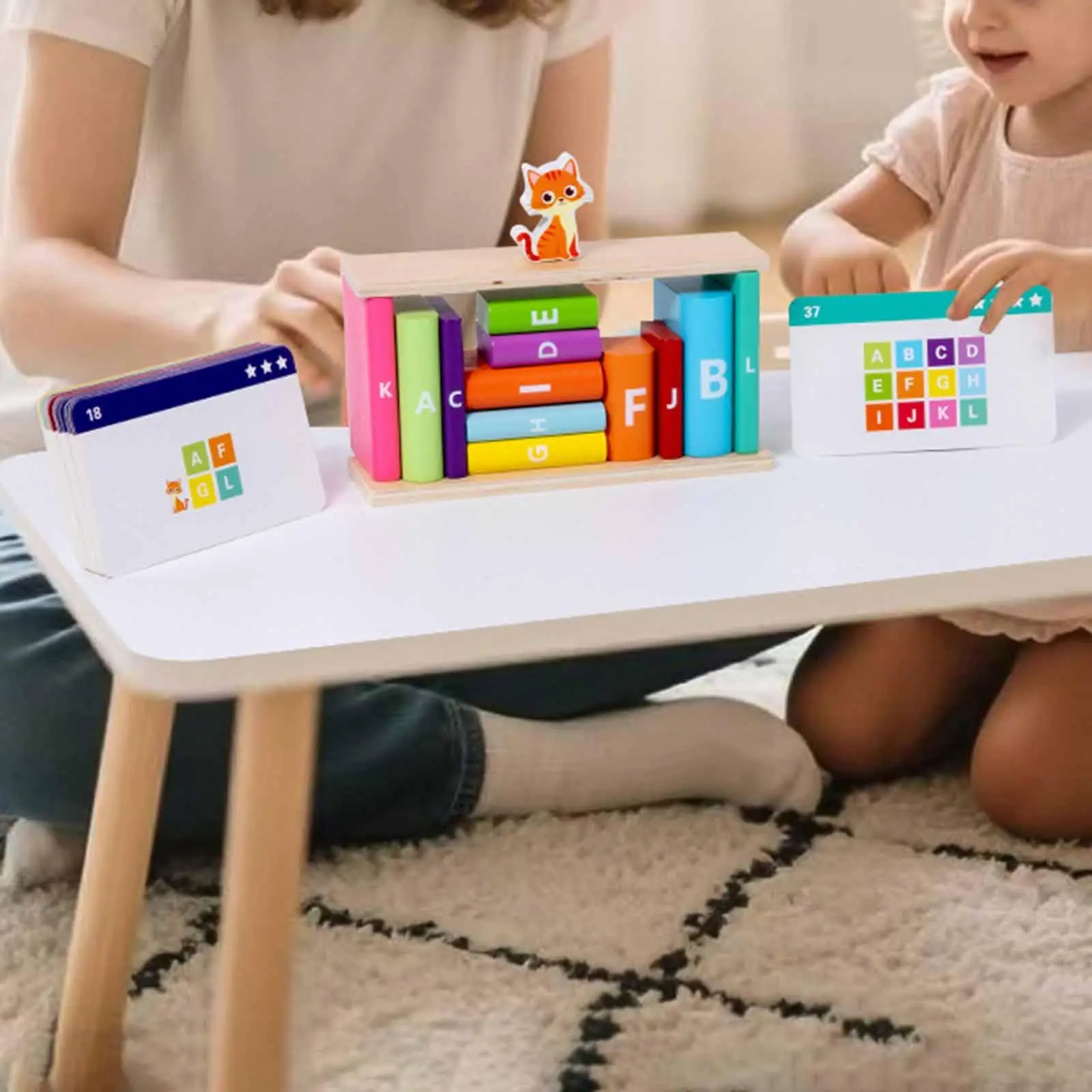 나무 블록 세트, 고양이가 있는 색상 모양 분류 장난감 학교 프로젝트용 소년 소녀 유치원용