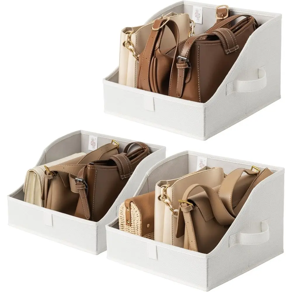 

Pearl White Medium 3-Piece Trapezoid Storage Bins Set for Closets and Shelves