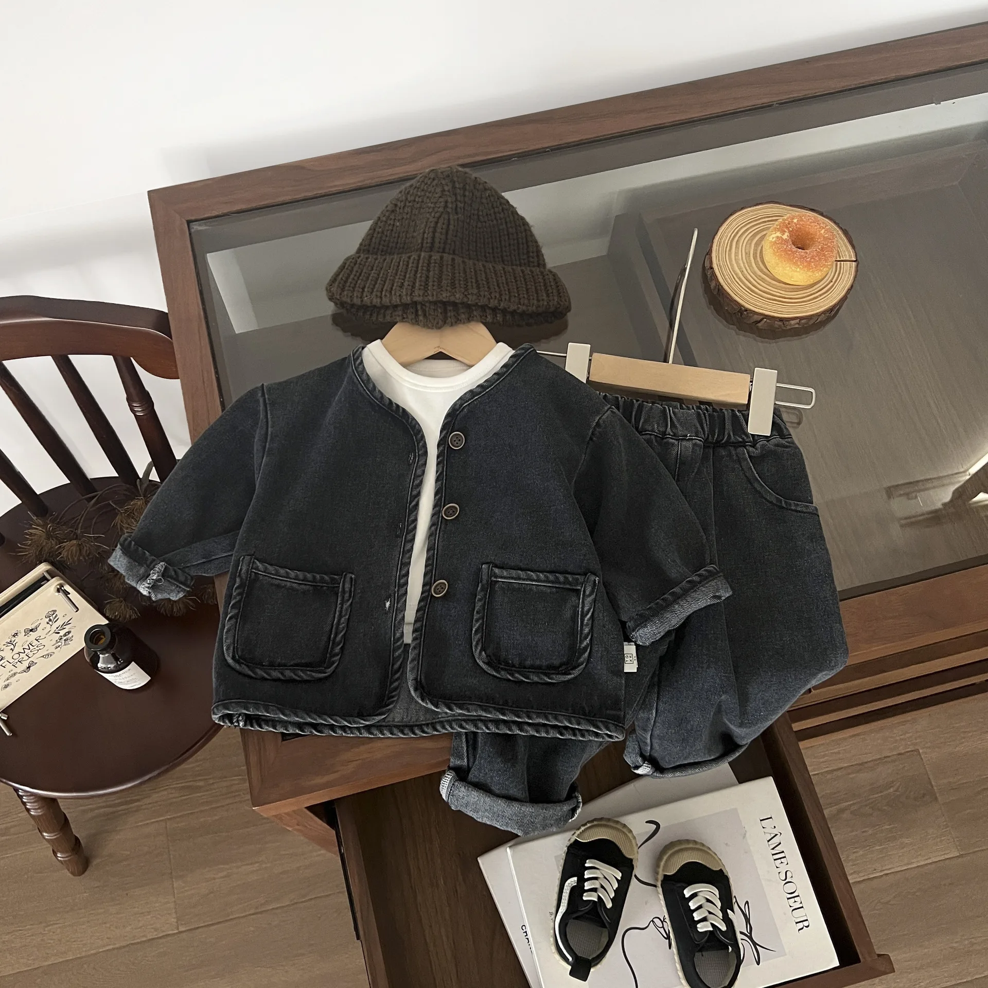 2024 Autumn New Baby Long Sleeve Denim Set Infant Boys Solid Cardigan Coat + Pants 2pcs Suit Children Fashion Jeans Outfits