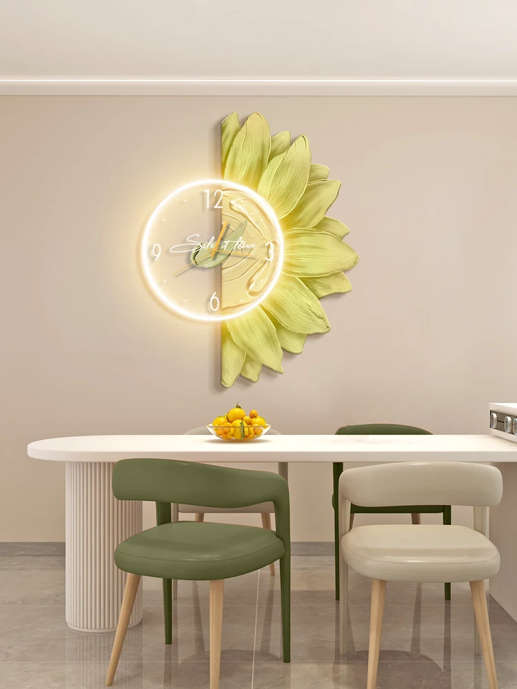 Cream Style Dining Room Wall Clock, Hanging Painting, Northern Europe Sunflower, Living Room Decoration