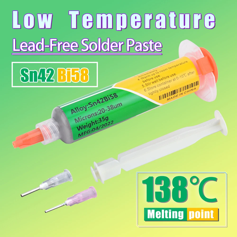 Low Temperature Solder Paste Sn42bi58 Melting Point 138 ℃ Soldering Flux SMD Soldering Paste Needle Tube Type Pushrod and needle