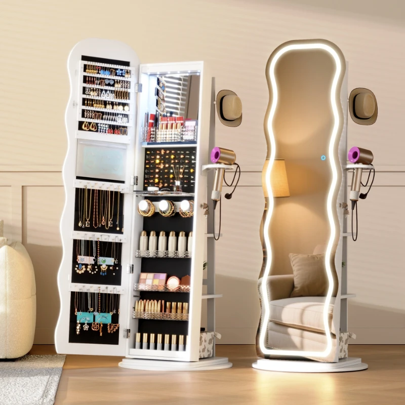 

360 ° rotating jewelry cabinet with light, LED with mirror, wave broadband memory, lockable jewelry cabinet