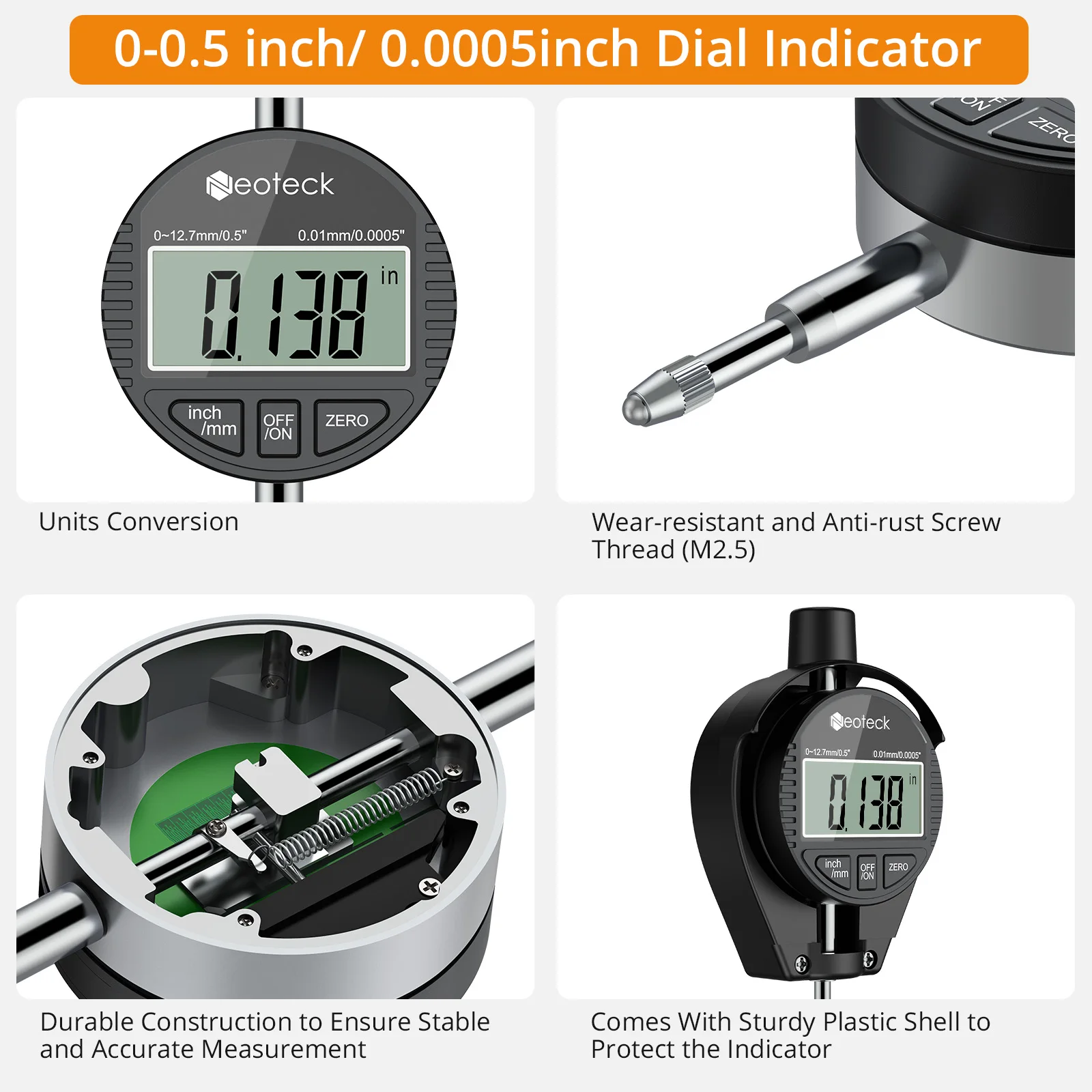 Neoteck 2-6 Inch Digital Indicator Bore Gauges 0.01mm Accuracy Dial Bore Gauge Internal Measurement Cylinder Tool 50-160mm