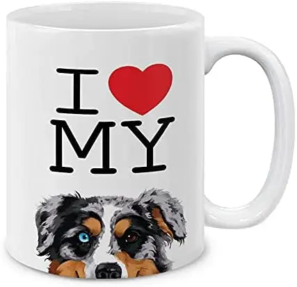 I Love My Merle Aussie Australian Shepherd Dog Ceramic Coffee Mug Tea Cup, 11 OZ