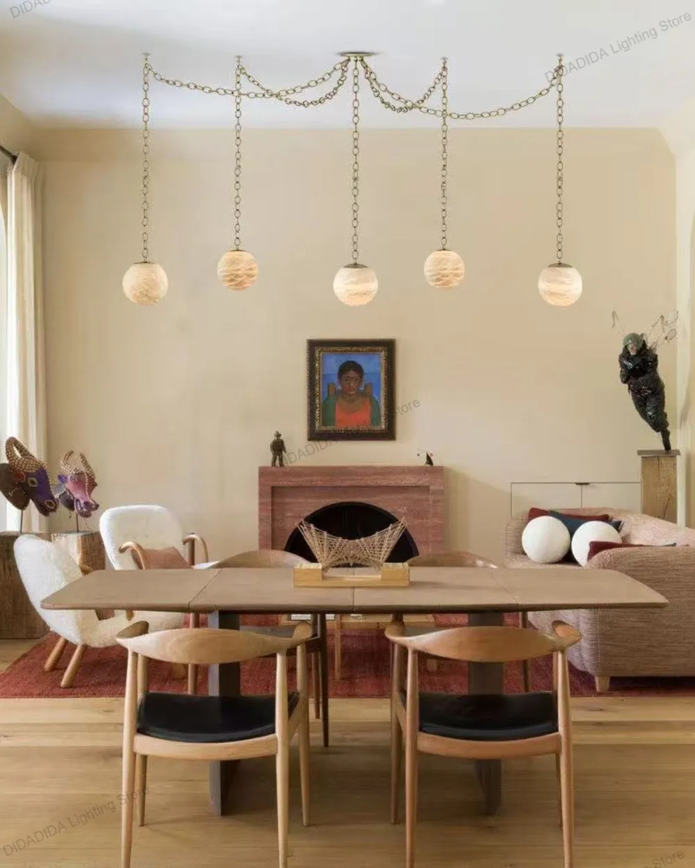 

American Designer Globe Shade Marble Chandelier Lamp Metal Frame Lustre 3 Color Dimmable Lighting for Villa Ceilings