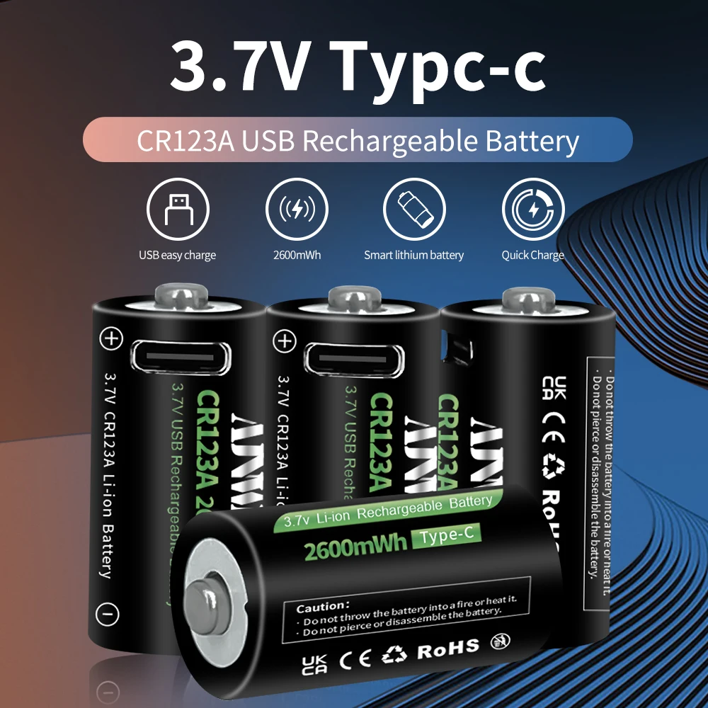 100% Original CR123A 3.7V USB Lithium Battery CR123 16340 16350 Lithium Battery For Dry Primary Battery Camera Flashlight