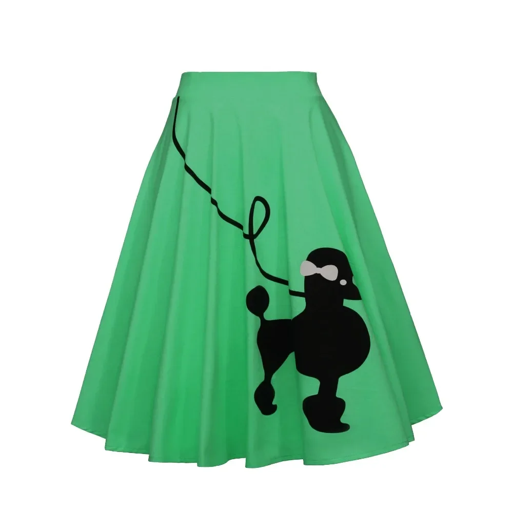 50s 60s Poodle Skirt Kids Cute Cartoon Printed A-line Mid Length Skirts Girls Cosplay Costume Summer Vintage Carnival Party