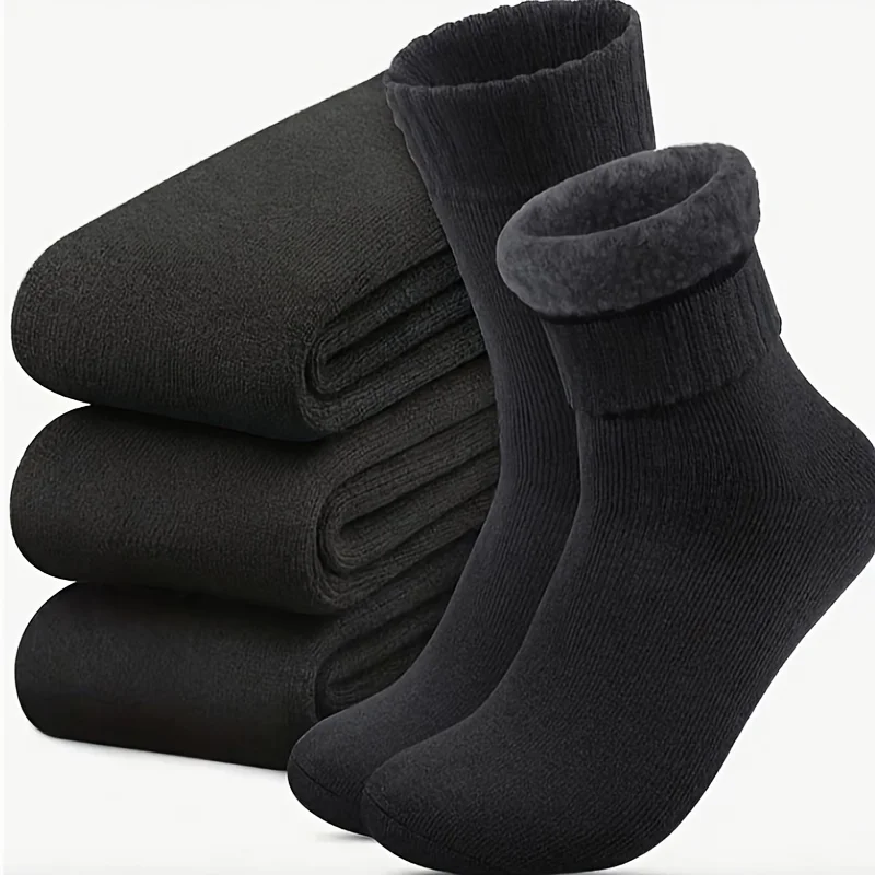 

3 Pairs Men's Winter Thermal Socks, Thick Plush Hiking Socks, Toe/Heel Reinforced, Cold Weather Outdoor Socks
