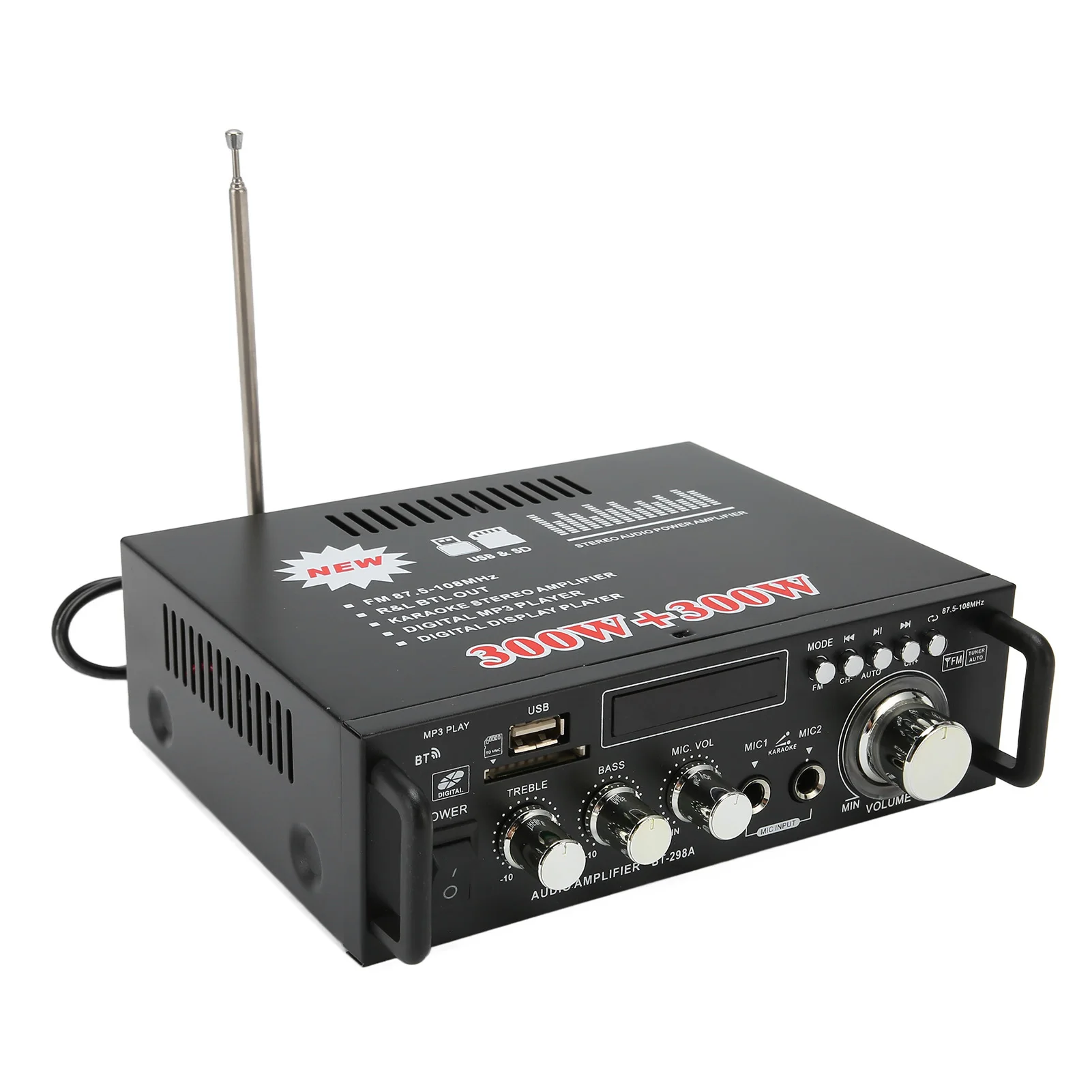 مكبر صوت قوي ممتاز 300 وات بلوتوث مع منفذ بطاقة ذاكرة USB وجهاز تحكم عن بعد وشاشة LED لنظام ستيريو منزلي