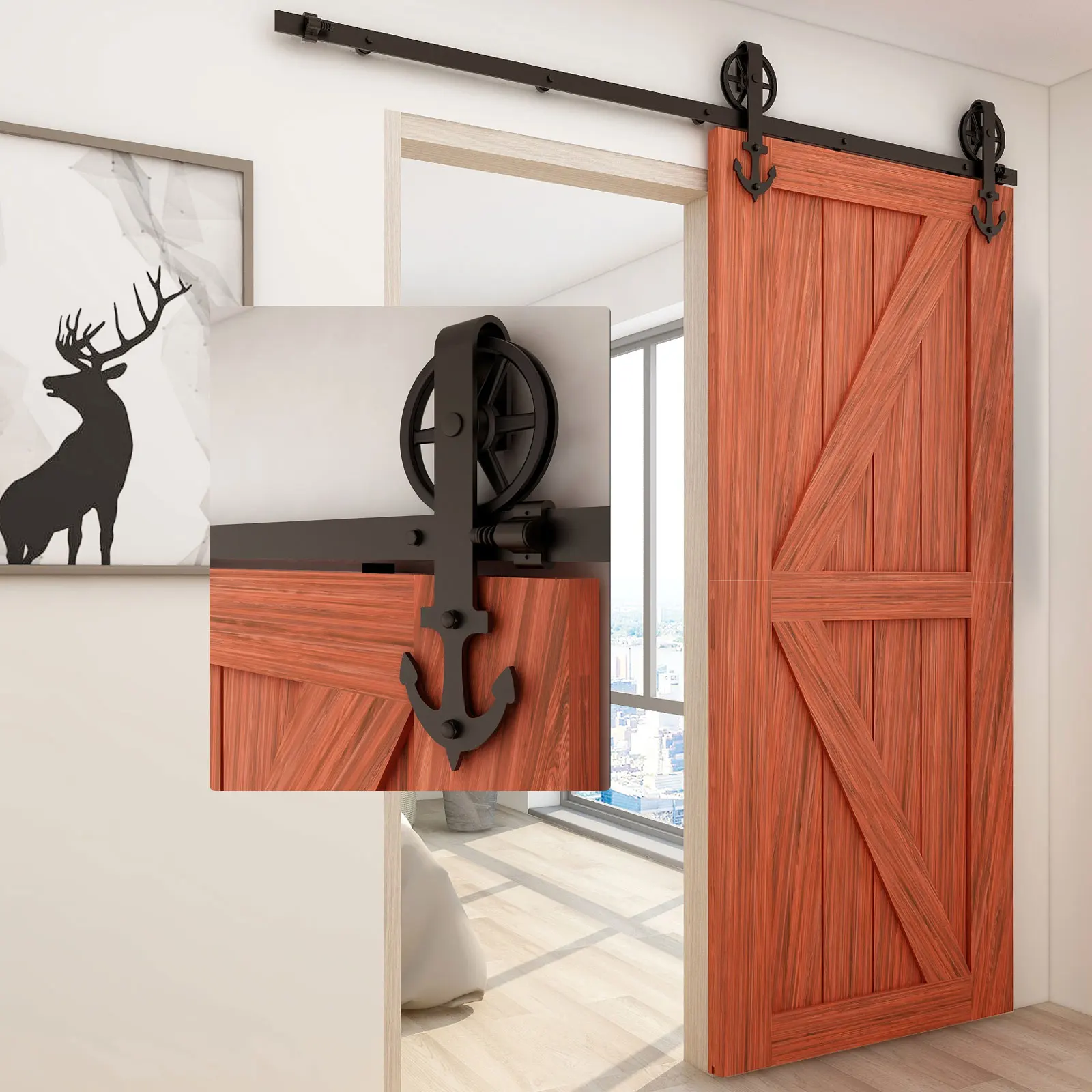 Deslizante Barn Door Hardware Kit Slot para Porta Deslizante para Porta de Madeira Acessório Interior Única Porta tipo Âncora Roda Grande