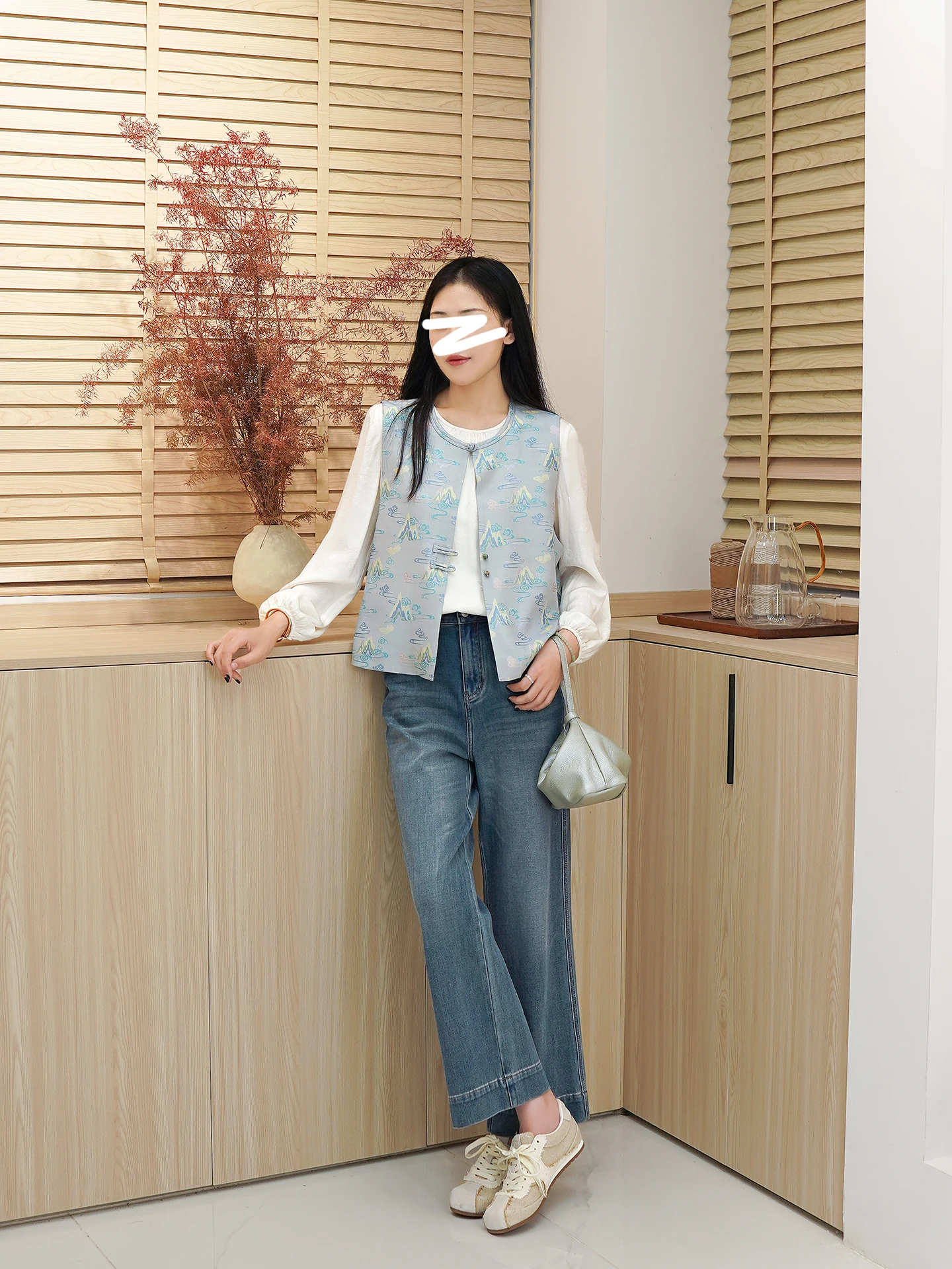 

Silk Art Double-Sided Silk Traditional Chinese Sle Buttonl round Ne Svel Vest Original Design 00% Mulb...