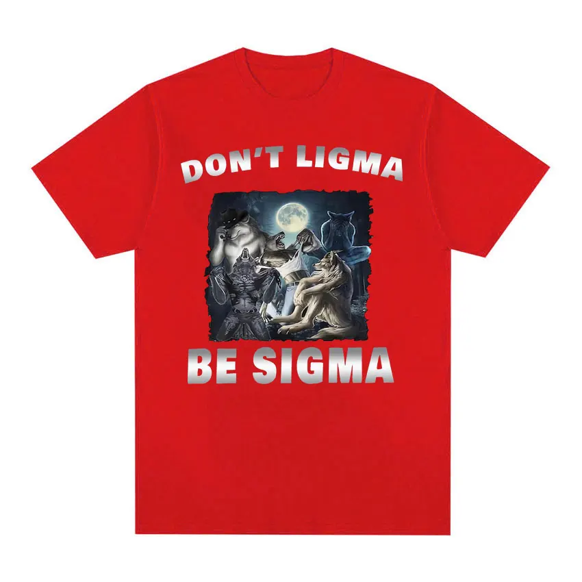 Camisetas masculinas engraçadas do lobo meme, camisas de moda vintage, streetwear de algodão casual extragrande, não ligma seja sigma