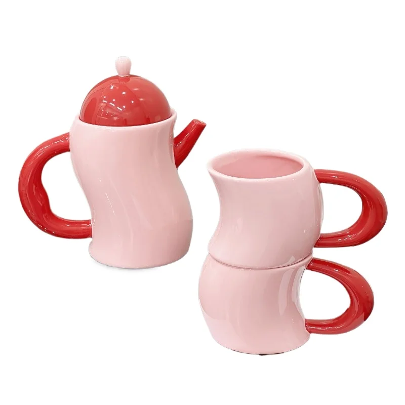 

Contrasting color twisting water set, household teapot, cup set, housewarming, new home, wedding engagement gift, gift box