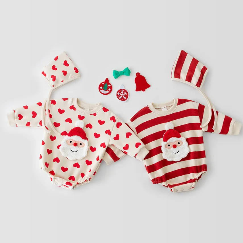 Christmas Baby Bodysuit Santa Clause Infant Girls One Pice Toddler Boys Jumper With Hat