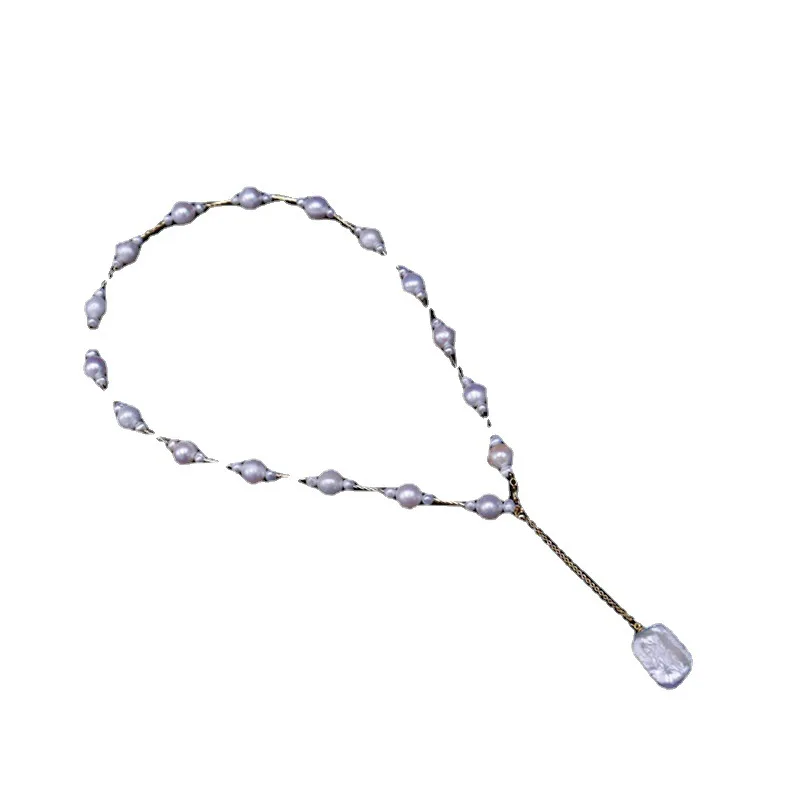 053 Natural Freshwater Pearl Necklace for Women Versatile Mixed Size Beads Niche French Retro Elegant Collarbone Chain