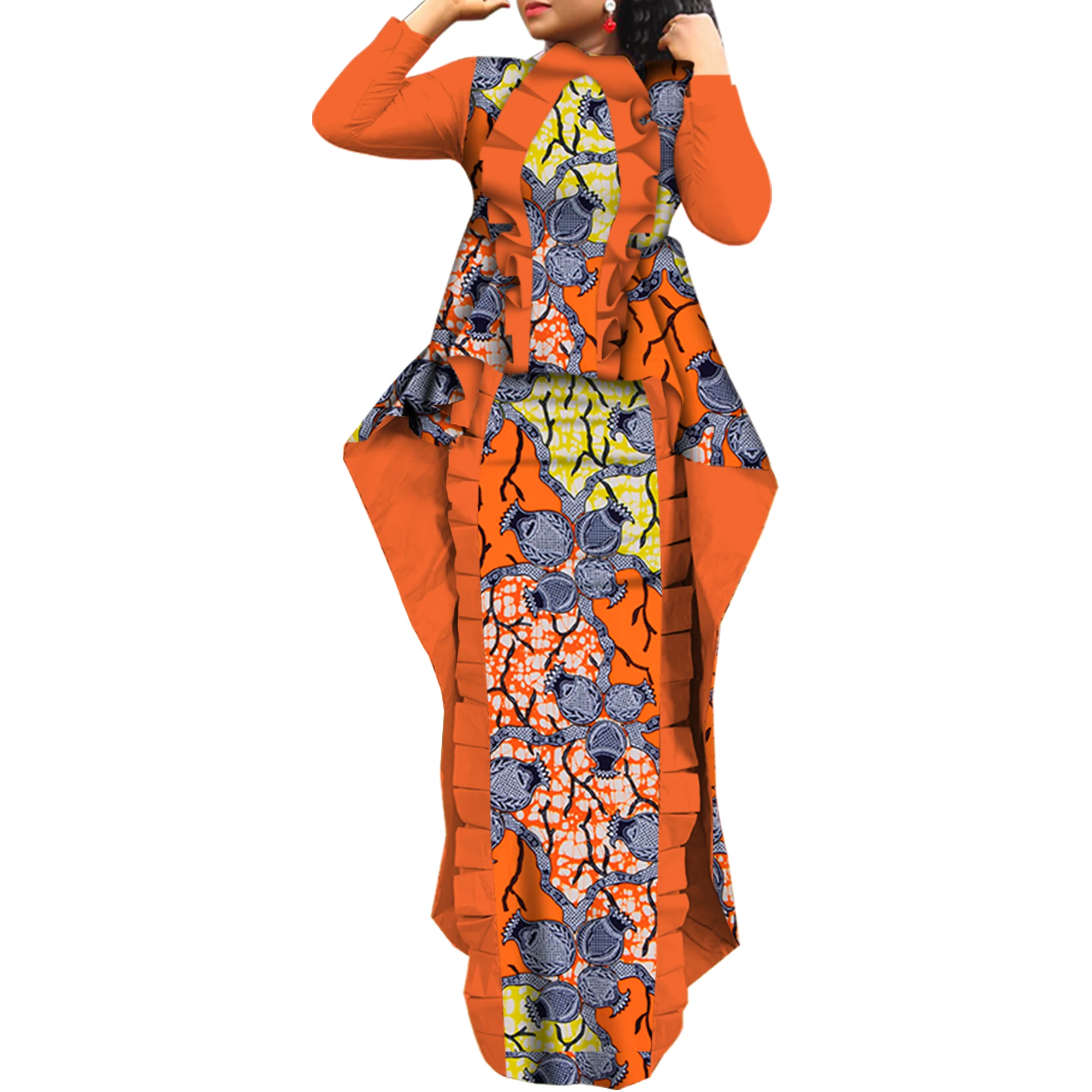 الشرقي مجموعة تنورة الأفريقية مجموعة الأفريقية طباعة الأفريقية طويلة تكدرت القمم والتنانير الطويلة الملابس الأفريقية للنساء وتتسابق WY6025 #5