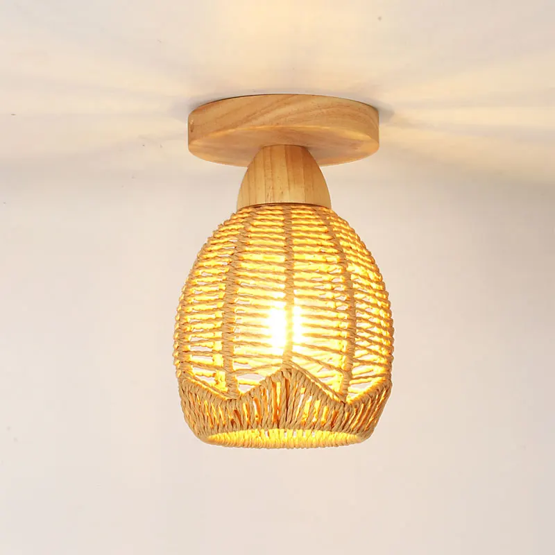 Japanese Rattan Ceiling Lamp Creative Handmade Woven Wooden Lighting Fixtures For Homestay Corridors Aisle Bedroom Ceiling Light