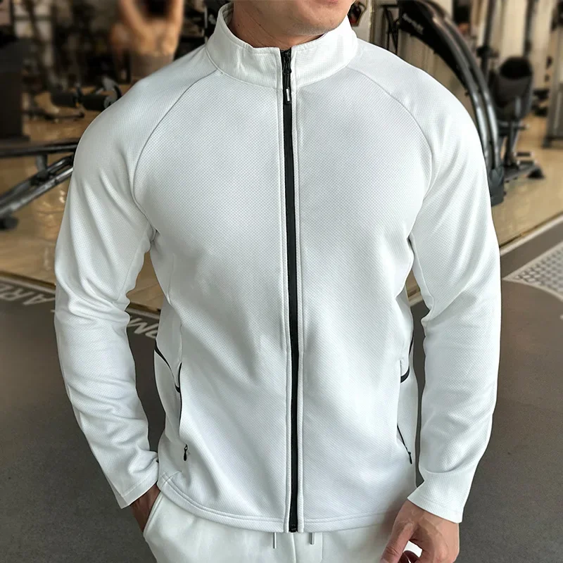 Camiseta de manga comprida masculina com zíper, camisa esportiva, moletons de corrida, secagem rápida, ginásio fitness, casacos de elasticidade,