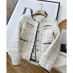 Spring Autumn Jacket Design Fashion Sweet Tweed Blazers Women New French Elegant Office Lady Luxury Woolen Short Suit Coats