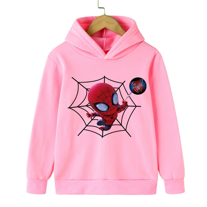 Desenhos animados com capuz Super Hero Spiderman para crianças, moletom rosa para crianças, moletom gráfico kawaii para meninos e meninas, bebê